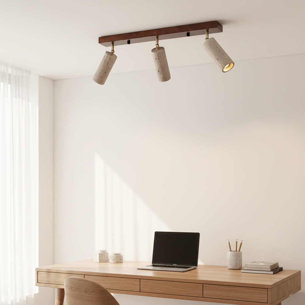 Triple-Head Adjustable Spotlight Bar Stone-Effect Wood Finish 24 Inches for Living Room Bedroom Track Accent Lighting Modern Low-Profile Fix