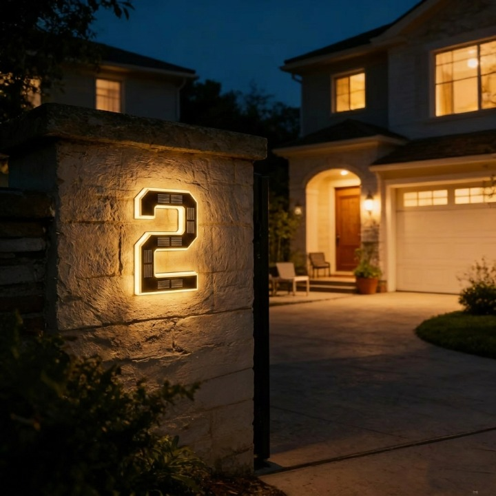 Solar-Powered Illuminated House Number Sign Auto-On Dusk LED Address Plaque Weatherproof Outdoor for Home Entrance 0-9 A-D