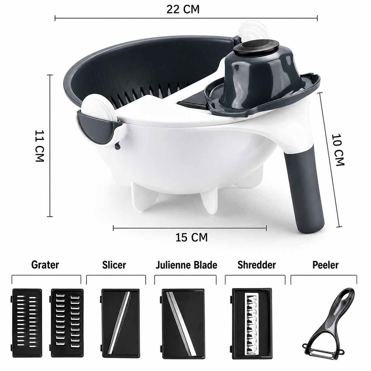 Vegetable Chopper Dicer with Drain Bowl All-in-One Slicer Grater Julienne Cutter for Salad Meal Prep Kitchen Tool Set Stainless Steel Blades