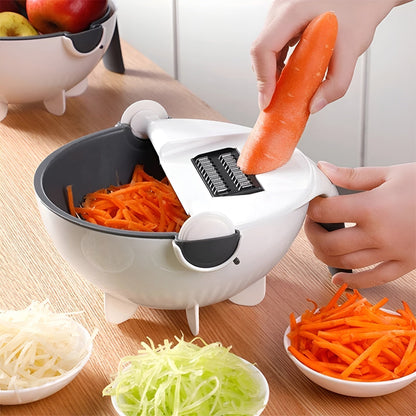 Vegetable Chopper Dicer with Drain Bowl All-in-One Slicer Grater Julienne Cutter for Salad Meal Prep Kitchen Tool Set Stainless Steel Blades