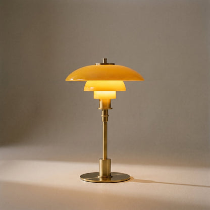 Modern Table Lamp with Triple Glass Shades – Sculptural Accent Light with Rotary Dimmer for Bedroom, Office & Living Room