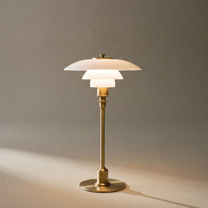 Modern Table Lamp with Triple Glass Shades – Sculptural Accent Light with Rotary Dimmer for Bedroom, Office & Living Room