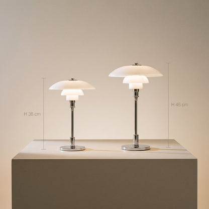 Modern Table Lamp with Triple Glass Shades – Sculptural Accent Light with Rotary Dimmer for Bedroom, Office & Living Room
