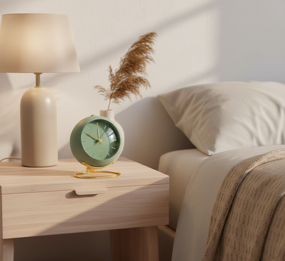 Vintage Metal Alarm Clock with Silent Sweep Hand | Non-Ticking Quiet Analog Clock for Bedroom & Travel | Battery Powered Desk Clock