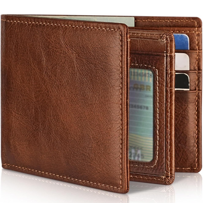 Mens Wallet with RFID Protection, RFID Blocking Wallet, Slim Bifold Leather Wallet with 13 Card Slots and ID Window