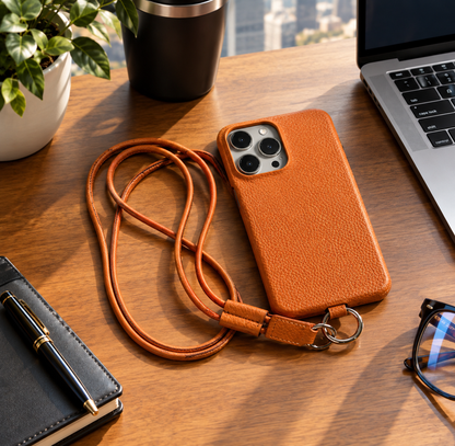 Genuine Leather Phone Case with Crossbody Strap for Stylish Convenience