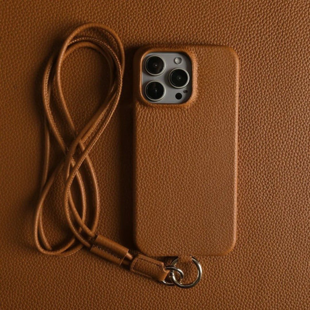Genuine Leather Phone Case with Crossbody Strap for Stylish Convenience