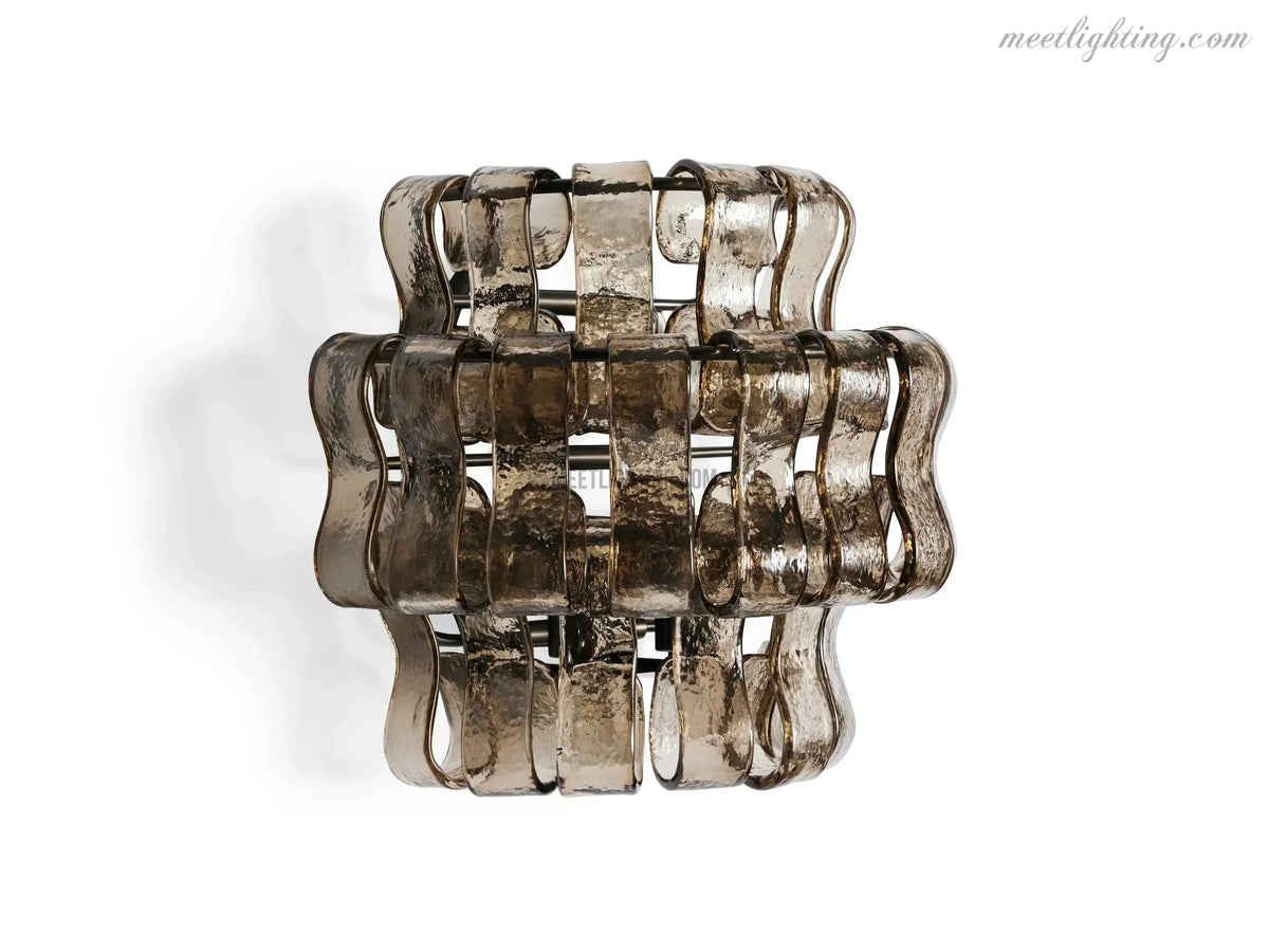 Textured Glass Wall Sconce Light Fixture with Curved Shade for Living Room Bedroom Dining Room | Hardwired 2-Bulb Accent Lighting