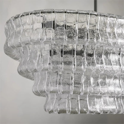 Oval Statement Chandelier Steel Frame Curved Glass Panels Adjustable Drop 5 or 12 Bulbs Dining Room Foyer