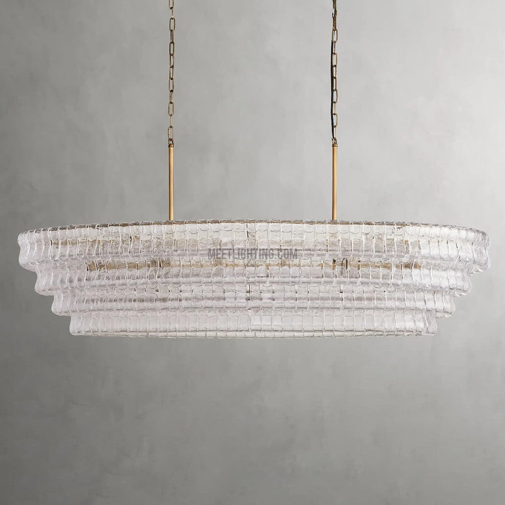 Oval Statement Chandelier Steel Frame Curved Glass Panels Adjustable Drop 5 or 12 Bulbs Dining Room Foyer