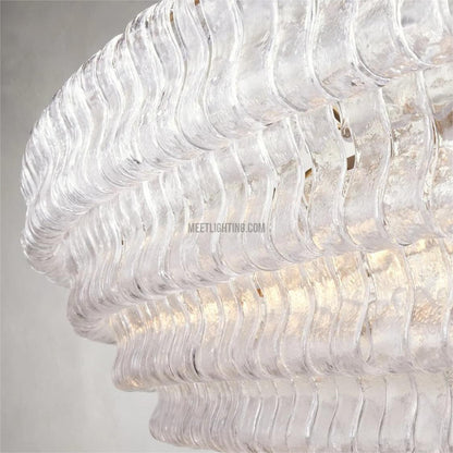 Oval Statement Chandelier Steel Frame Curved Glass Panels Adjustable Drop 5 or 12 Bulbs Dining Room Foyer