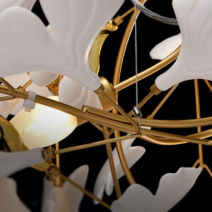 Handcrafted Porcelain Leaf Ceiling Fixture with Flexible Branches Gold White 70 in Statement Overhead Lighting for Dining Room Entryway Livi