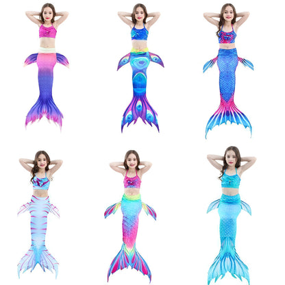 Conjunto de 3 piezas de traje de baño de sirena para niñas, ropa de baño para niñas con top, shorts y cola de sirena para nadar, conjunto de sirena para piscina y playa