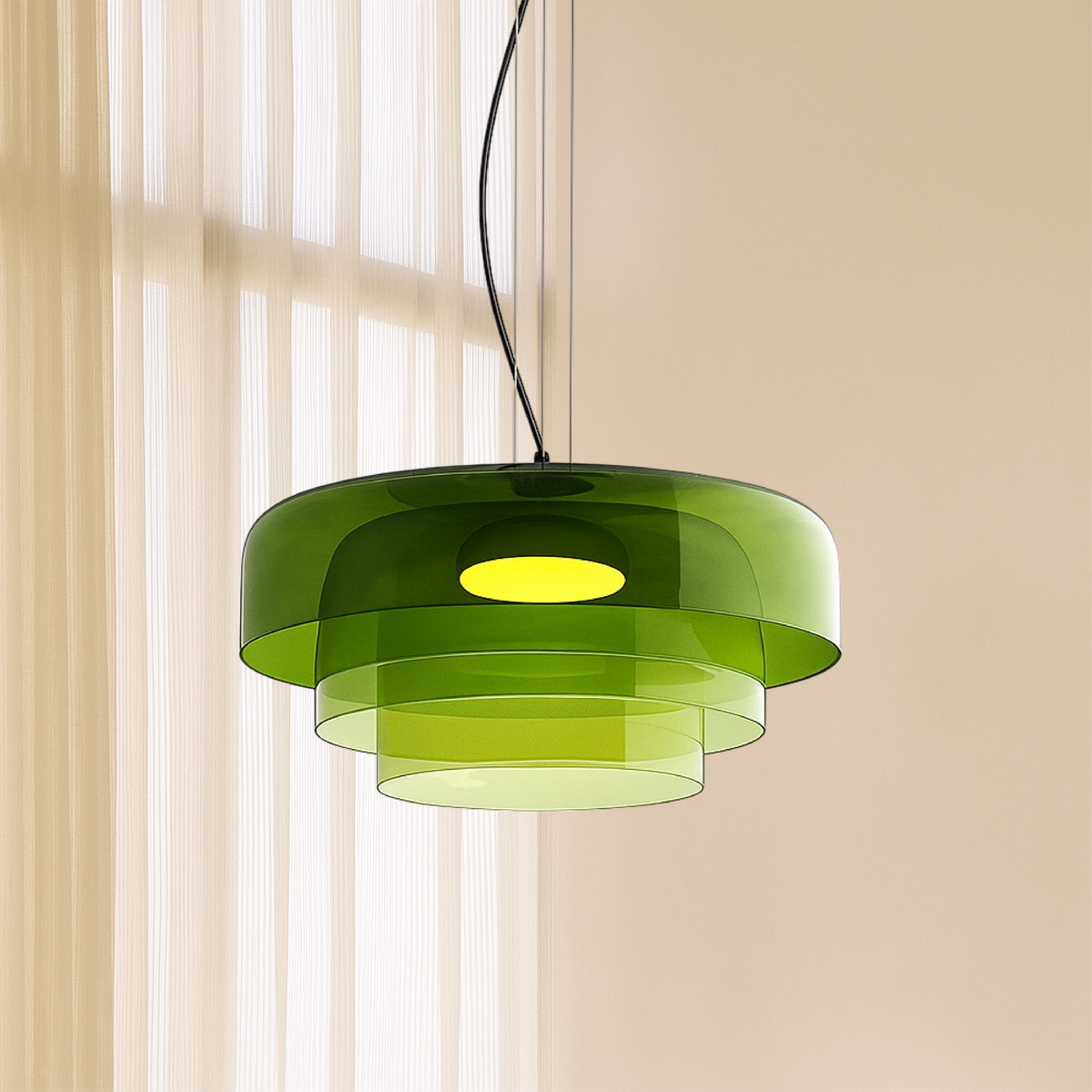 Hand-Blown Glass Dome Ceiling Light 16.5 in Adjustable Height Green Overhead Fixture for Dining Room Kitchen Island Modern Sculptural Ambien