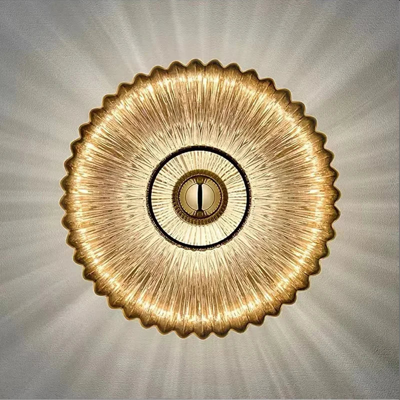 Textured Glass Wall Sconce Amber Finish Shell Design Bedroom Hallway Lighting Indoor Mounted Accent Fixture Vintage Modern Decorative Light