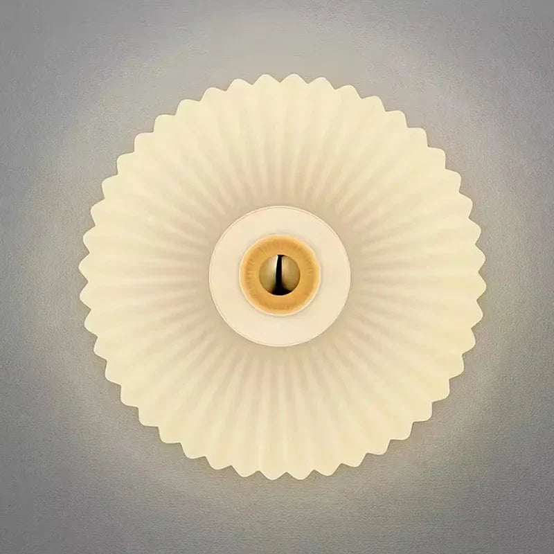 Textured Glass Wall Sconce Amber Finish Shell Design Bedroom Hallway Lighting Indoor Mounted Accent Fixture Vintage Modern Decorative Light