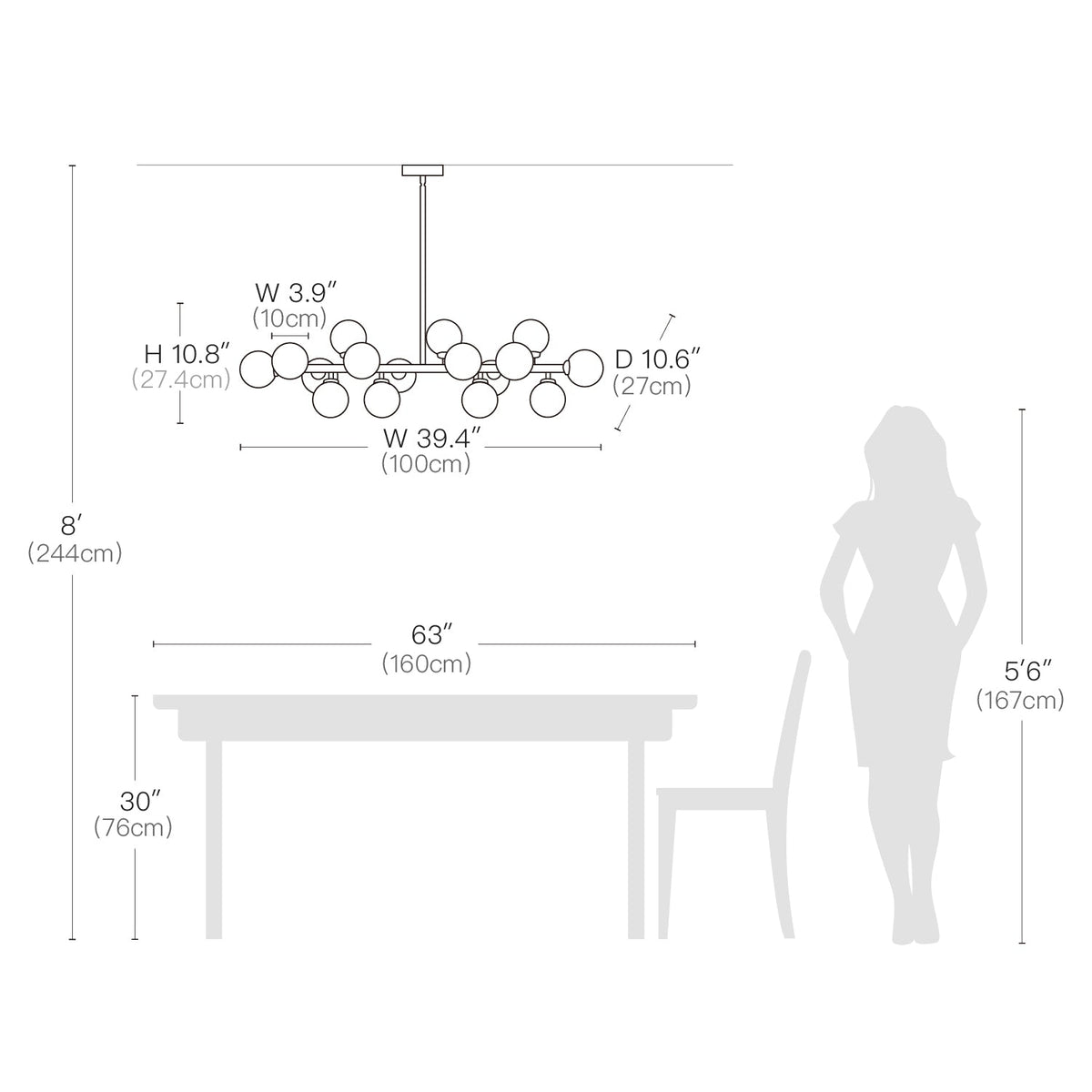16-Light Linear Island Chandelier with Frosted Glass Globes Gold Finish for Dining Room Kitchen