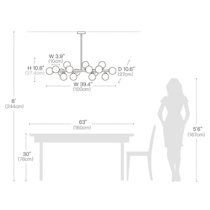 16-Light Linear Island Chandelier with Frosted Glass Globes Gold Finish for Dining Room Kitchen