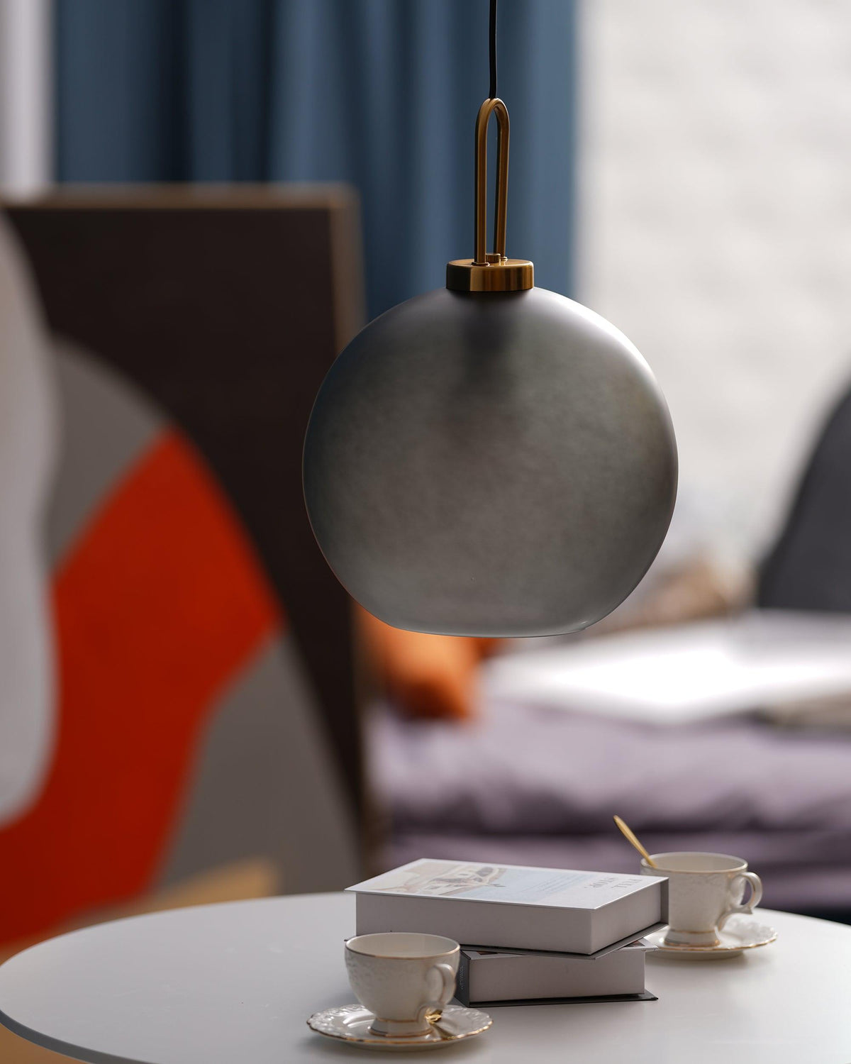 Glass Globe Hanging Light Fixture with Adjustable Cord for Dining Room Kitchen Island Bedroom Modern Minimalist Ceiling Pendant Lamp