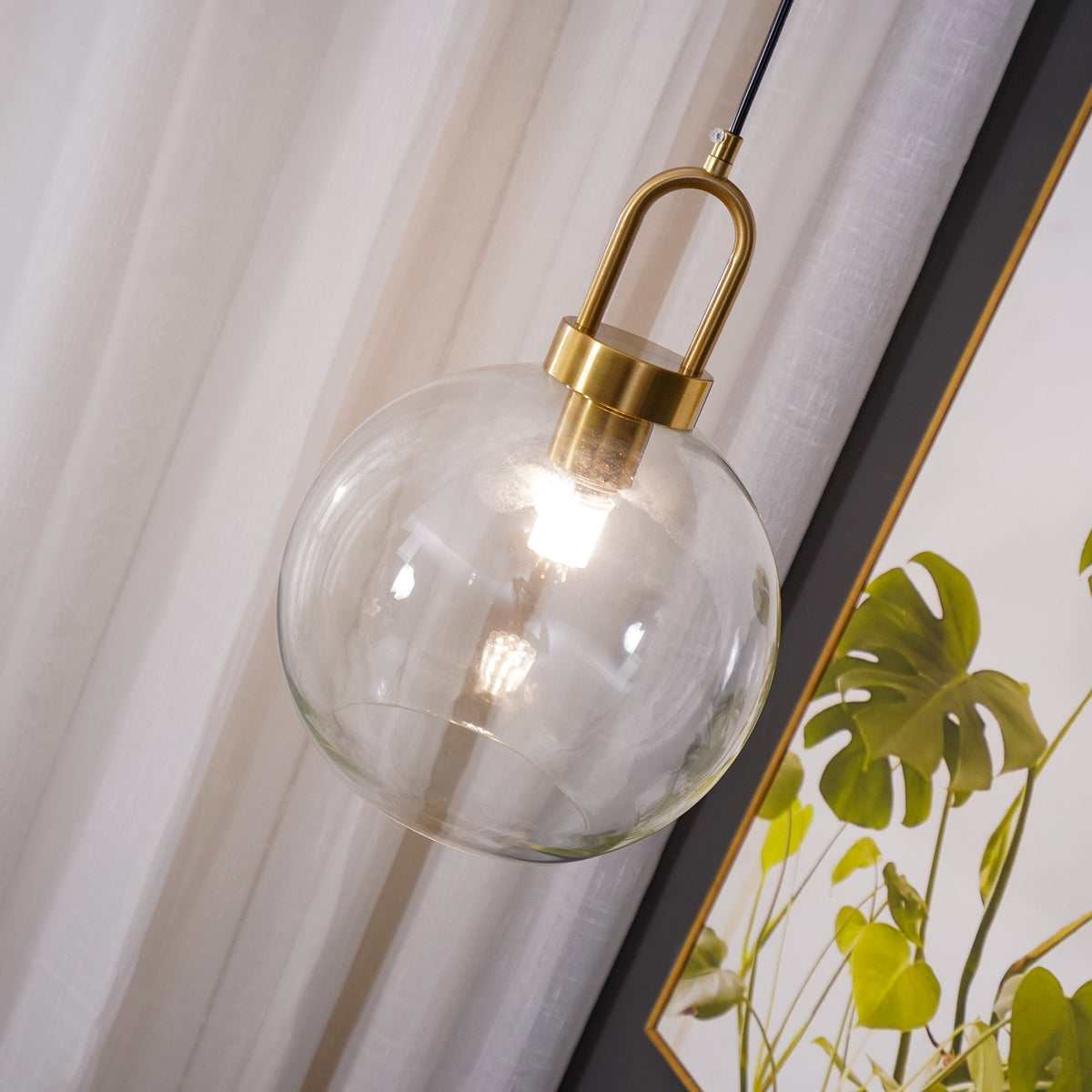 Glass Globe Hanging Light Fixture with Adjustable Cord for Dining Room Kitchen Island Bedroom Modern Minimalist Ceiling Pendant Lamp