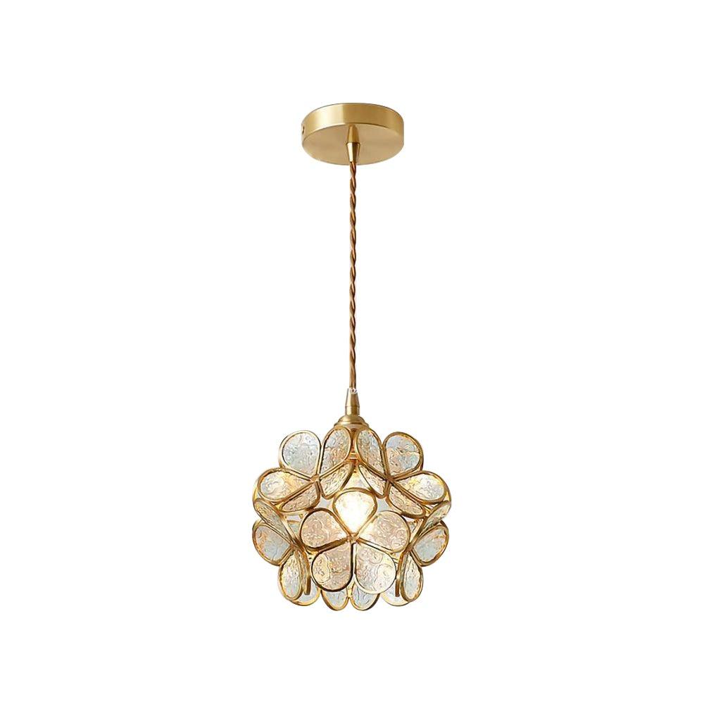 Glass Shade Hanging Fixture 8-Inch Brass Finish Ceiling Light for Kitchen Dining Room Entryway Hardwired with Adjustable Cable