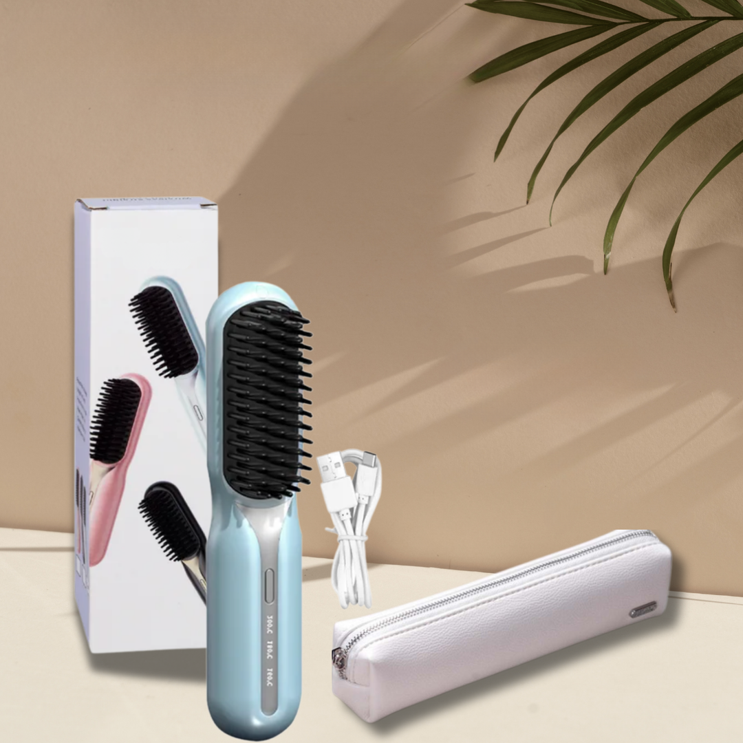 Rechargeable Cordless Hair Straightening Brush Heated Styling Tool Anti-Frizz Ionic Technology Travel-Friendly Portable Heat Brush for Smoot