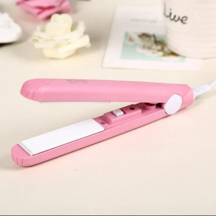 Compact Travel Hair Straightener and Curling Iron 2-in-1 Styling Tool with Ceramic Tourmaline Plates for Smooth Curls and Sleek Straight Hai