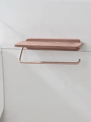 Elegant Walnut Toilet Roll Holder with Brass Shelf | Modern Design for Stylish Storage