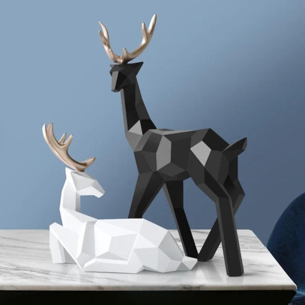 Glimmer Deer Figurine - Modern Geometric Design, High-Quality Resin