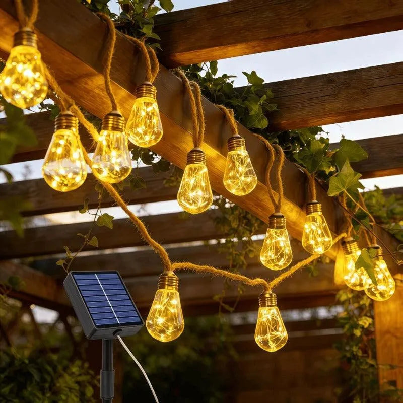 Glimmer Hemp Rope Solar Lights - Weatherproof, Adjustable Length