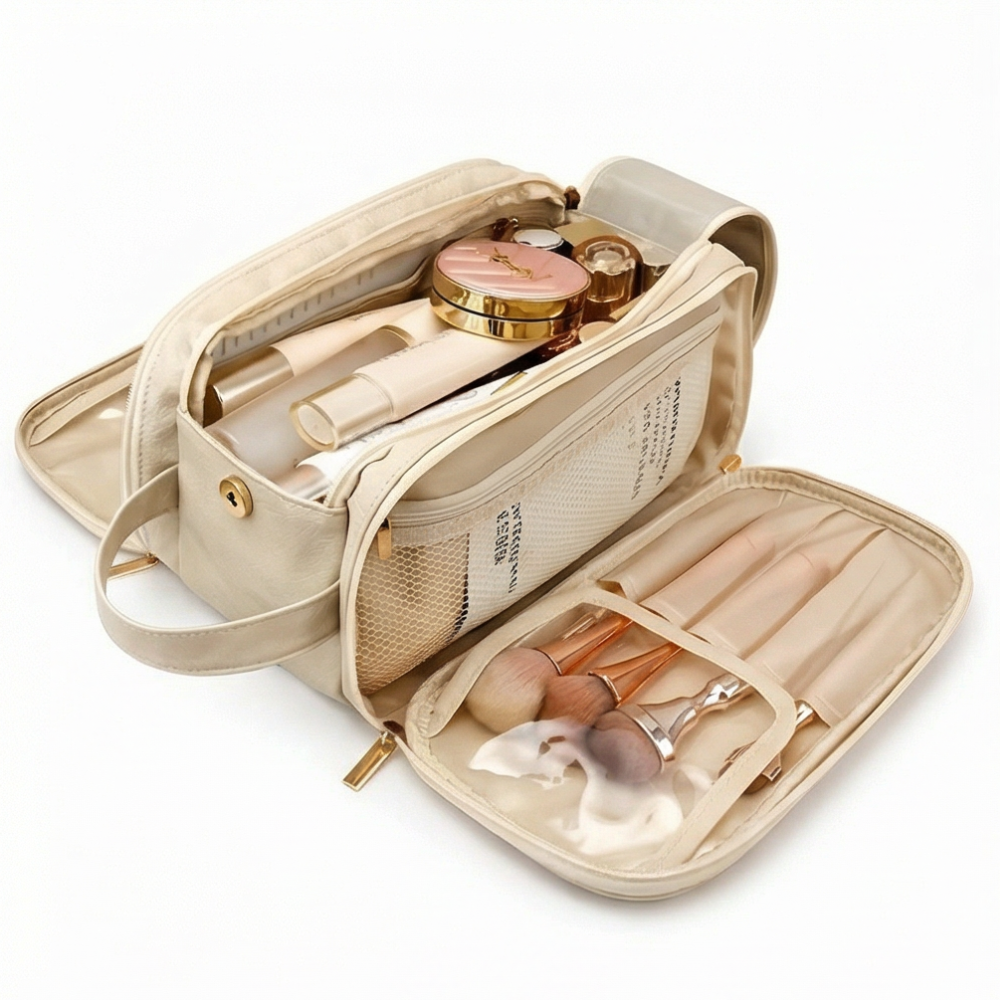 Ortekor Glossa | Caja organizadora de maquillaje con diseño impermeable y protectores para brochas | Organizador de cosméticos de gran capacidad para viajes y uso diario