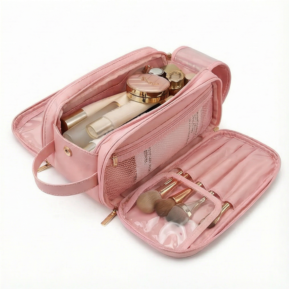 Ortekor Glossa | Caja organizadora de maquillaje con diseño impermeable y protectores para brochas | Organizador de cosméticos de gran capacidad para viajes y uso diario