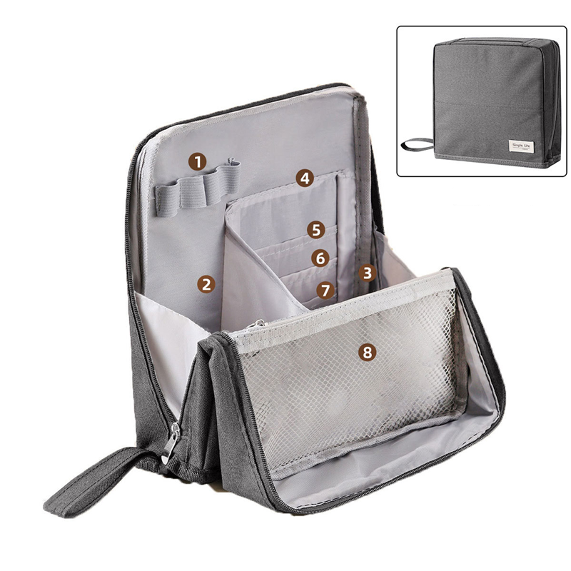 Travel Cosmetics Organizer Bag with Compartments Waterproof Nylon Padded Case for Brushes Palettes Skincare Women's Portable Storage Pouch