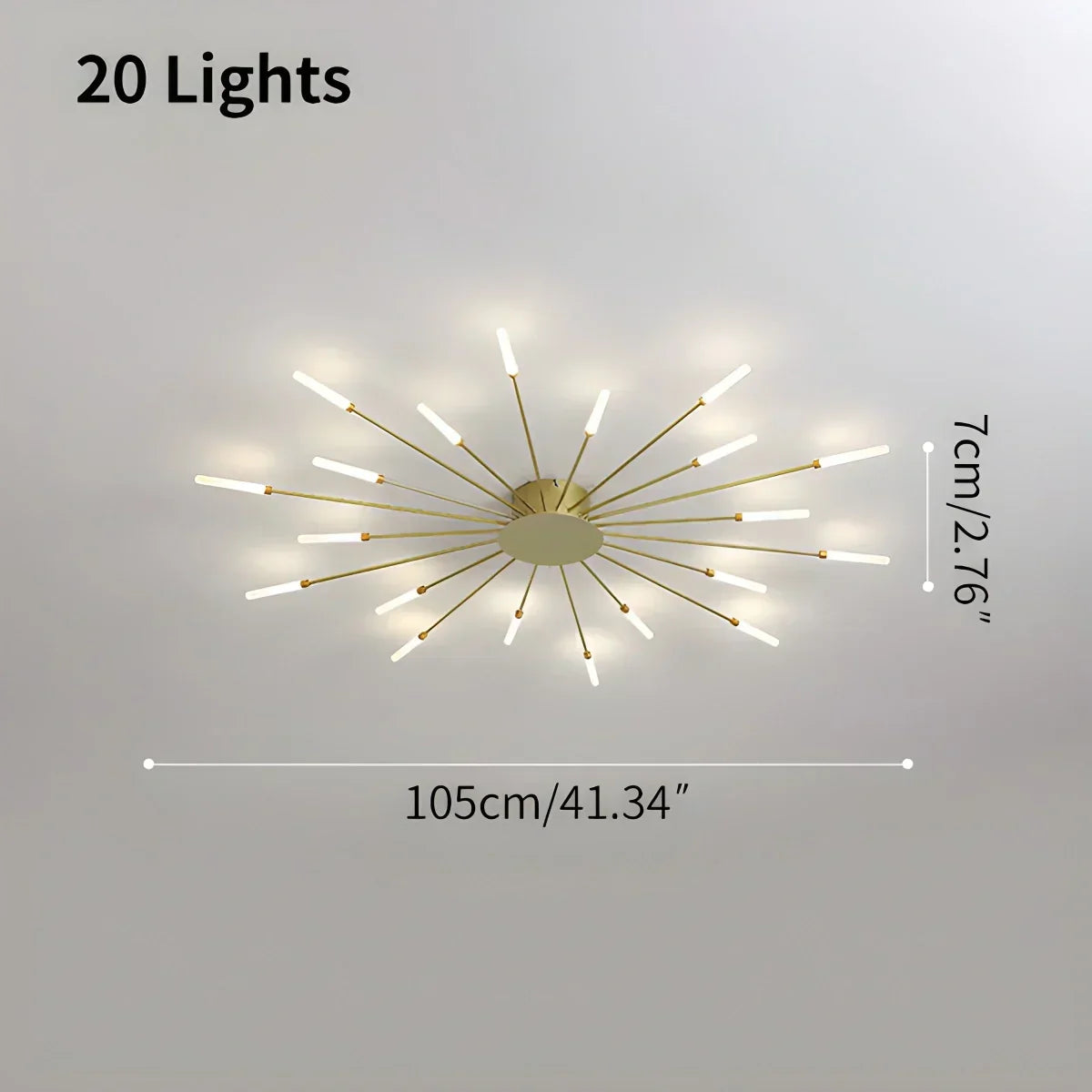 Multi-Arm Metal Flush Mount Light Fixture with Remote Dimmable 20-42 Bulb Points for Open Floor Plans Living Rooms Dining Spaces Contemporar