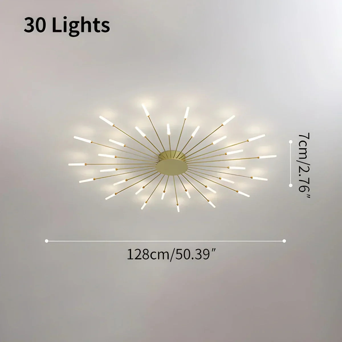 Multi-Arm Metal Flush Mount Light Fixture with Remote Dimmable 20-42 Bulb Points for Open Floor Plans Living Rooms Dining Spaces Contemporar