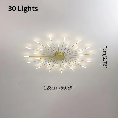 Multi-Arm Metal Flush Mount Light Fixture with Remote Dimmable 20-42 Bulb Points for Open Floor Plans Living Rooms Dining Spaces Contemporar