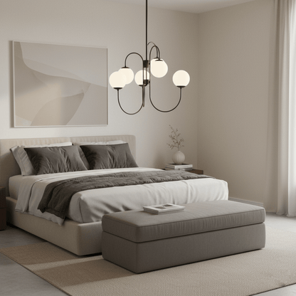 Multi-Arm Ceiling Light Fixture Metal Frame Frosted Glass Shades Gold Black White 30 Inch Diameter Living Room Dining Room Bedroom Overhead