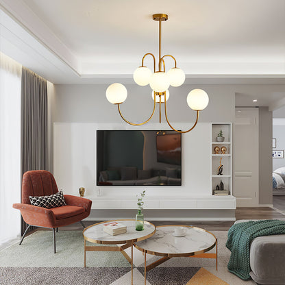 Multi-Arm Ceiling Light Fixture Metal Frame Frosted Glass Shades Gold Black White 30 Inch Diameter Living Room Dining Room Bedroom Overhead