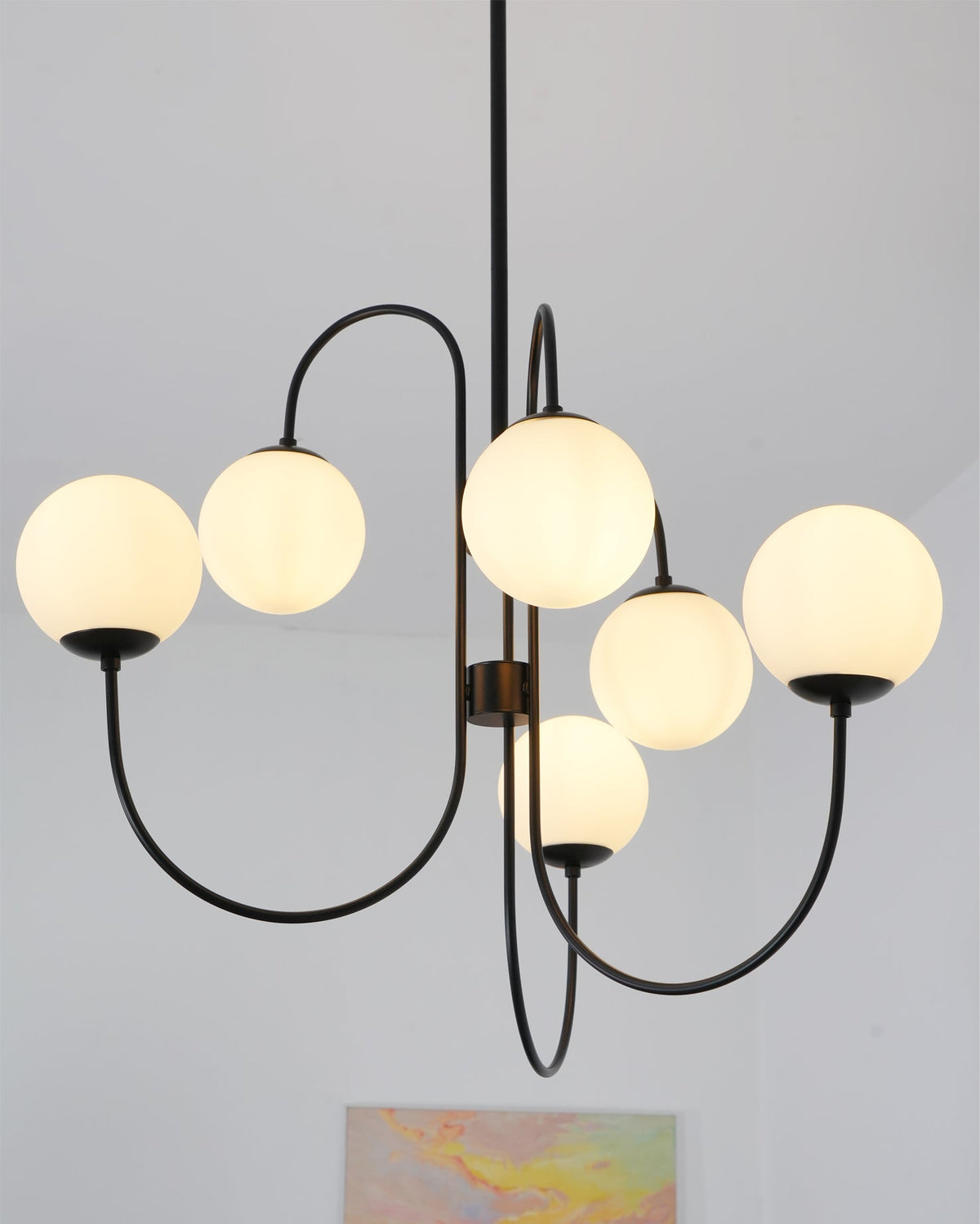 Multi-Arm Ceiling Light Fixture Metal Frame Frosted Glass Shades Gold Black White 30 Inch Diameter Living Room Dining Room Bedroom Overhead