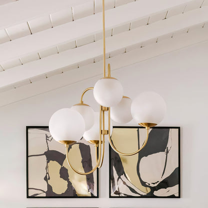 Multi-Arm Ceiling Light Fixture Metal Frame Frosted Glass Shades Gold Black White 30 Inch Diameter Living Room Dining Room Bedroom Overhead