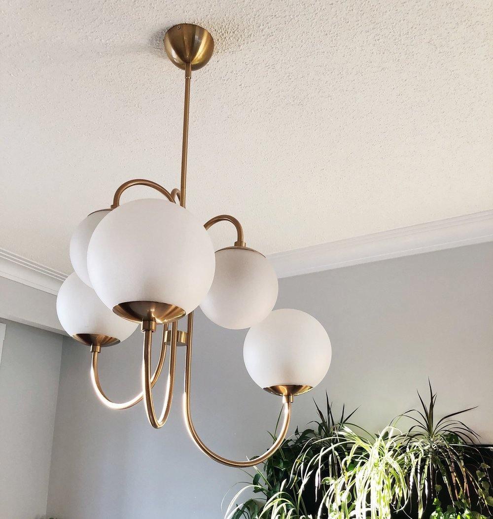 Multi-Arm Ceiling Light Fixture Metal Frame Frosted Glass Shades Gold Black White 30 Inch Diameter Living Room Dining Room Bedroom Overhead