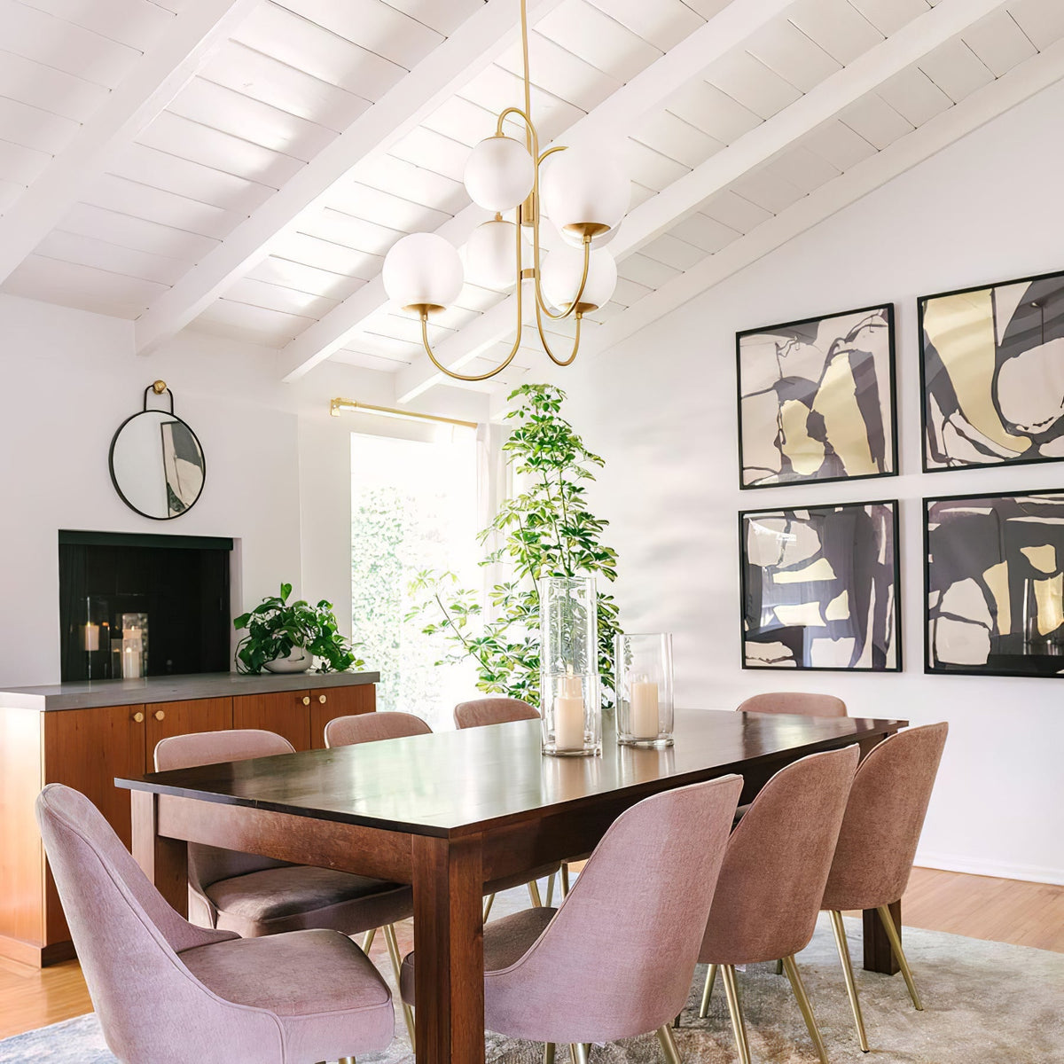 Multi-Arm Ceiling Light Fixture Metal Frame Frosted Glass Shades Gold Black White 30 Inch Diameter Living Room Dining Room Bedroom Overhead