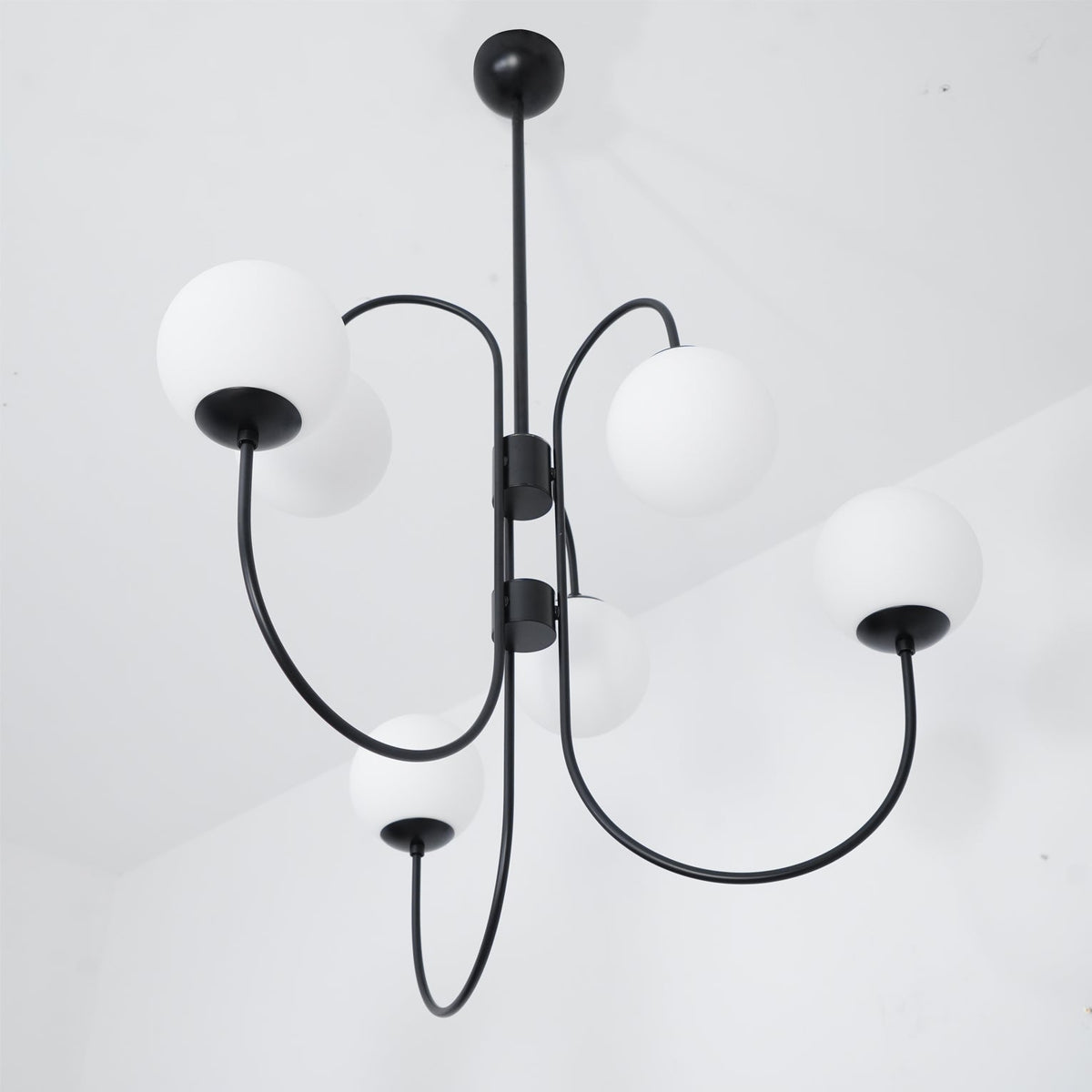 Multi-Arm Ceiling Light Fixture Metal Frame Frosted Glass Shades Gold Black White 30 Inch Diameter Living Room Dining Room Bedroom Overhead