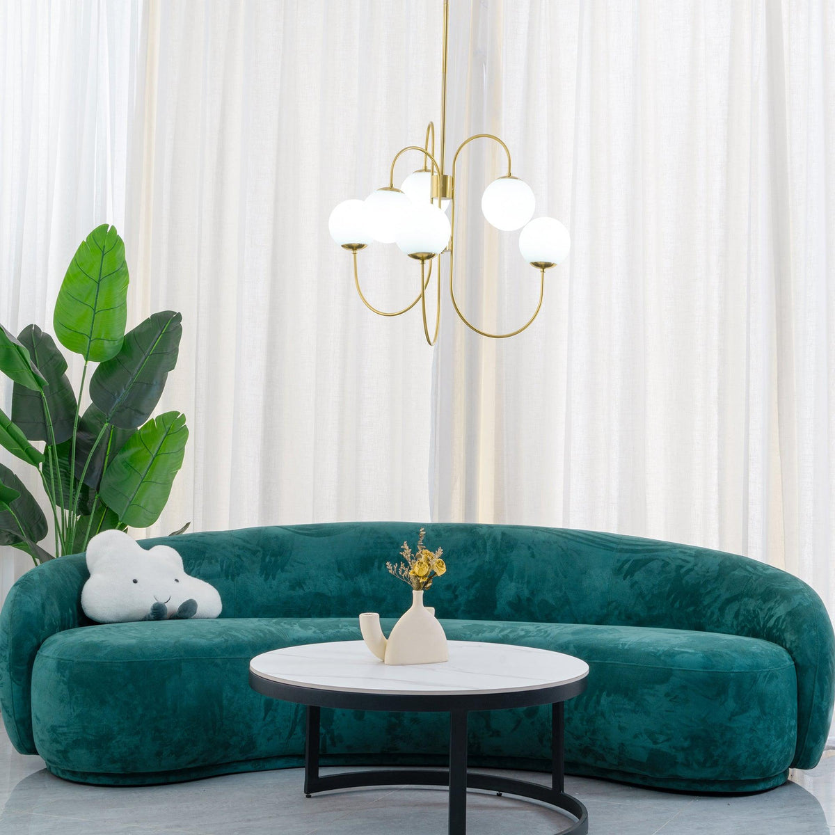 Multi-Arm Ceiling Light Fixture Metal Frame Frosted Glass Shades Gold Black White 30 Inch Diameter Living Room Dining Room Bedroom Overhead