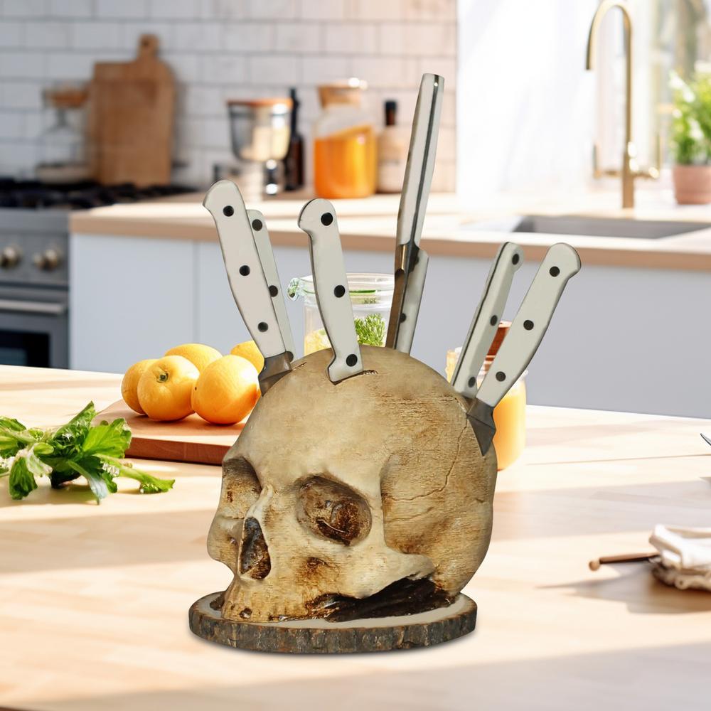 Gothic Culinary | Skull Knife Holder with Hand-Painted Design | Unique Storage Solution for Kitchen Decor
