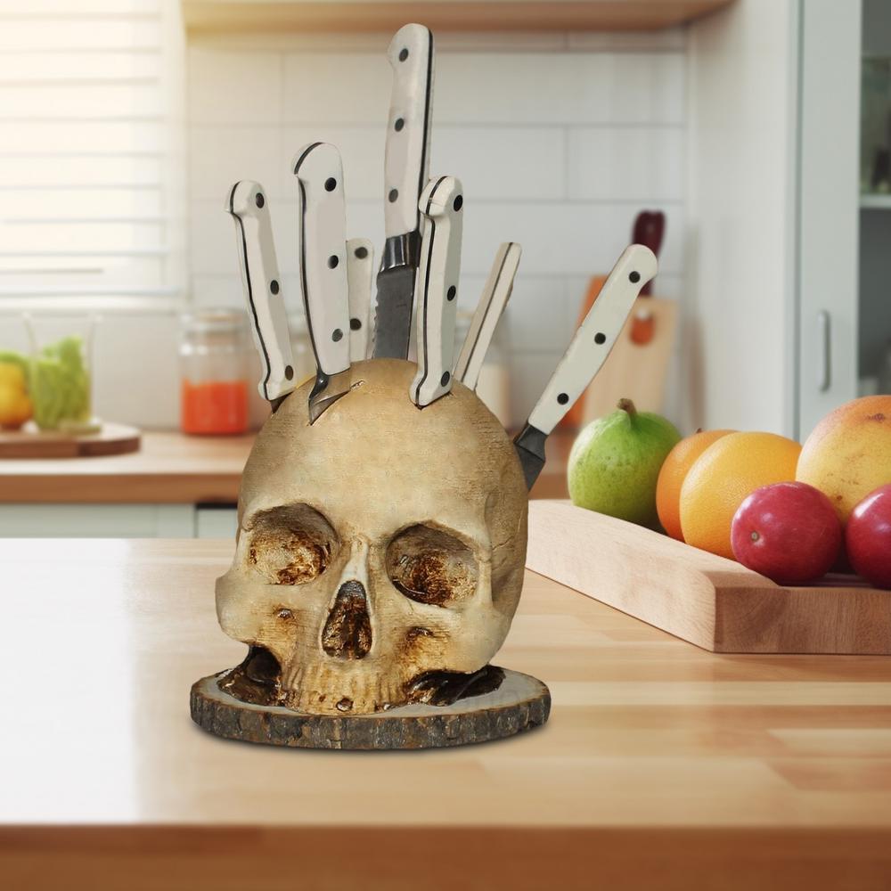Gothic Culinary | Skull Knife Holder with Hand-Painted Design | Unique Storage Solution for Kitchen Decor