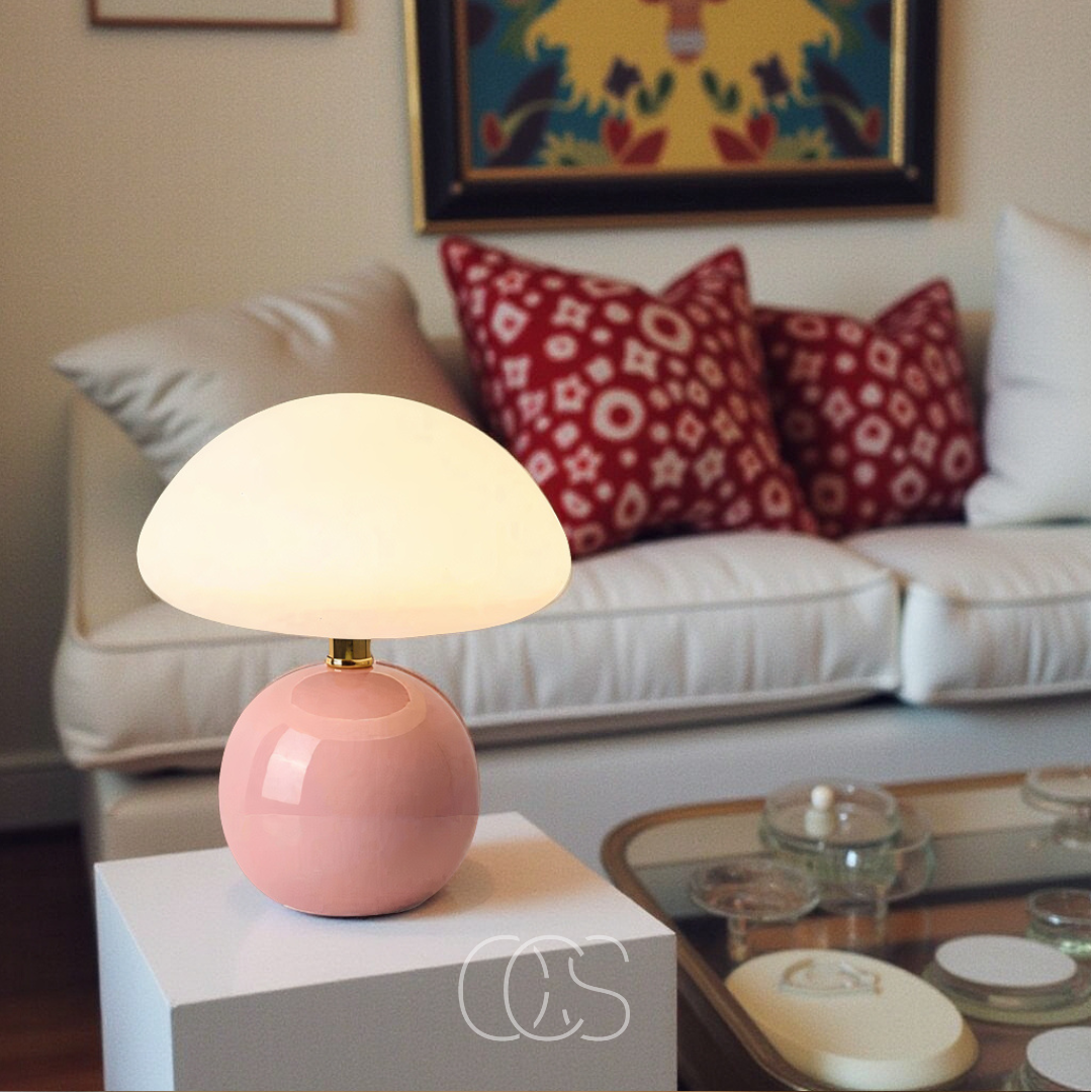 Mushroom Table Lamp with 3-Level Dimmable LED Light – Retro Ceramic & Frosted Glass Desk Lamp for Bedroom, Living Room & Office