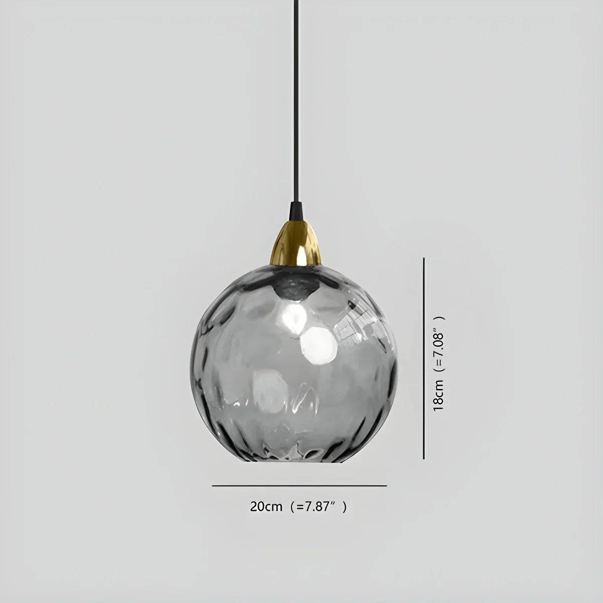 Spherical Glass Ceiling Fixture E26 Socket 8-Inch Gray Shade for Dining Areas Bedrooms Kitchens Adjustable Cord Ambient Fixture