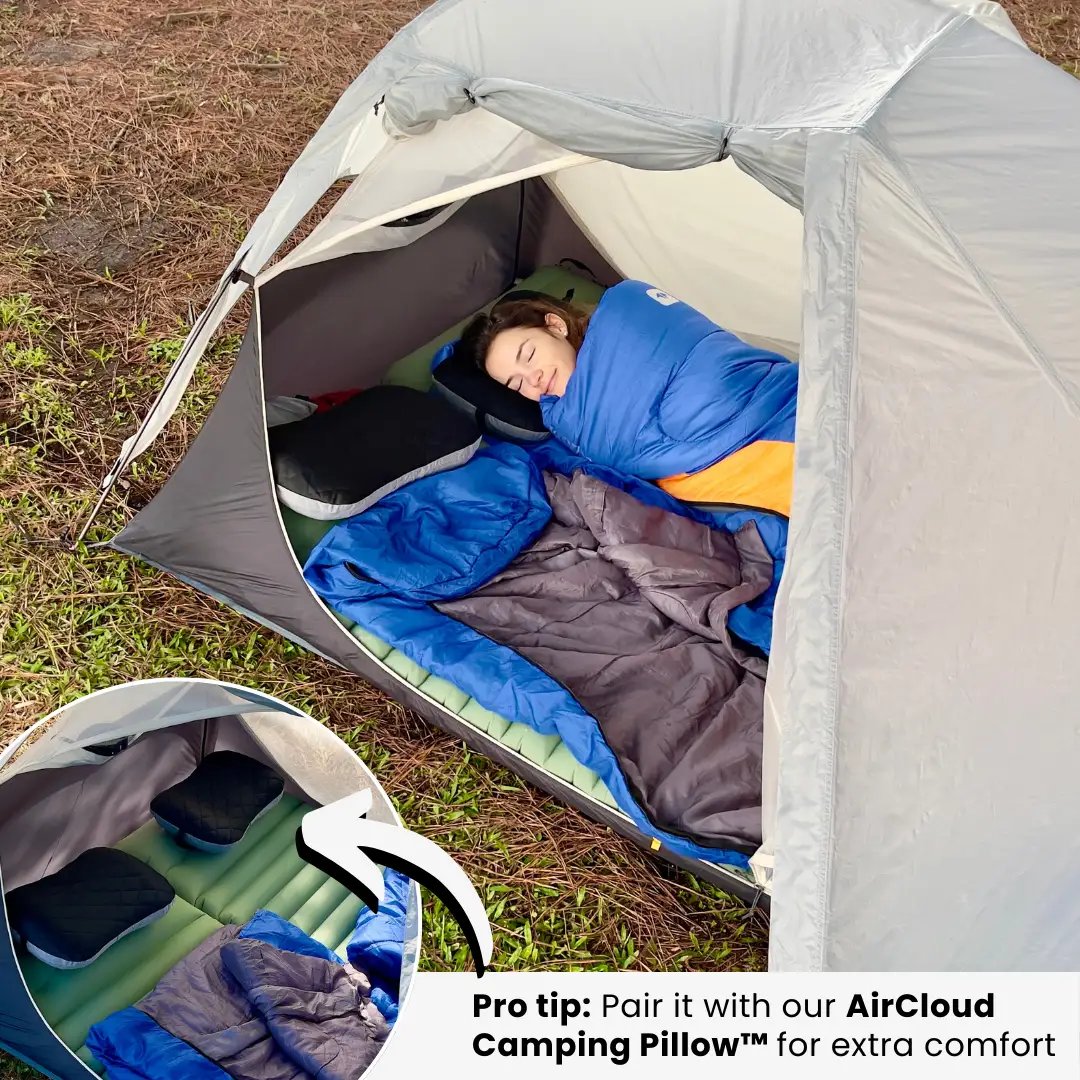 Esterilla de dormir GreenCloud Air | Colchoneta de camping inflable con almohada integrada | Comodidad máxima para aventuras al aire libre
