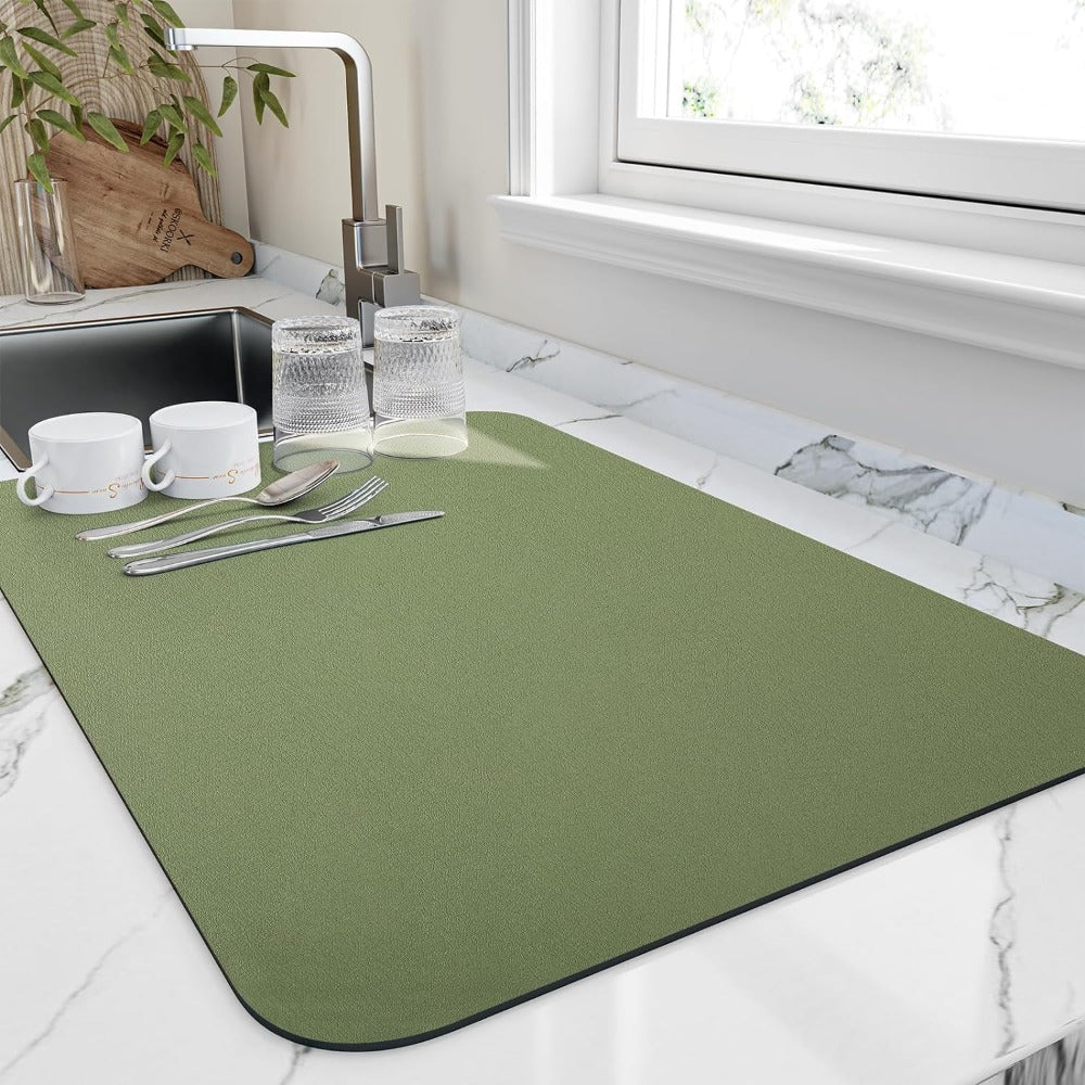 Diatomaceous Earth Dish Drying Mat for Kitchen Counter Space | Fast Absorbing Countertop Drainer Pad | Replacement for Dish Racks & Towels